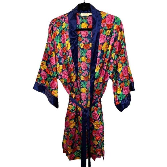 Victoria's Secret gold label Kimono Robe, one size,  floral pink, yellow, multi - Picture 1 of 8